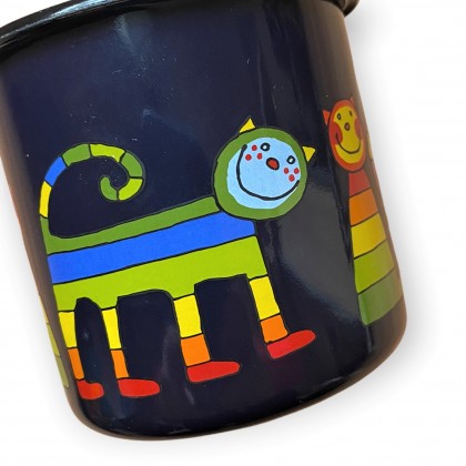 Tasse bleu foncé en émail motif chat - Casa Nomade