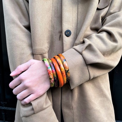 Duo de bracelets touaregs en cuir orange - Casa Nomade