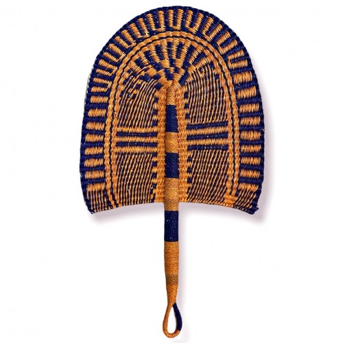 Éventail africain en paille bleu et orange tressé main - Casa Nomade Éventail africain en paille bleu et orange tressé main - Casa Nomade