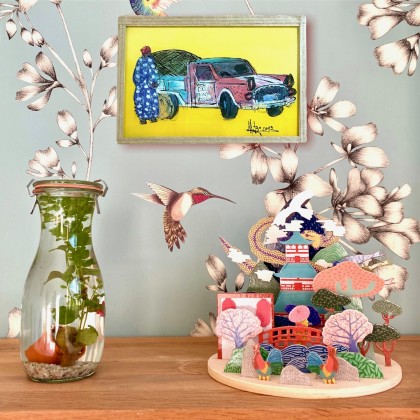 Peinture sous verre Mutu jaune faite main - Casa Nomade
