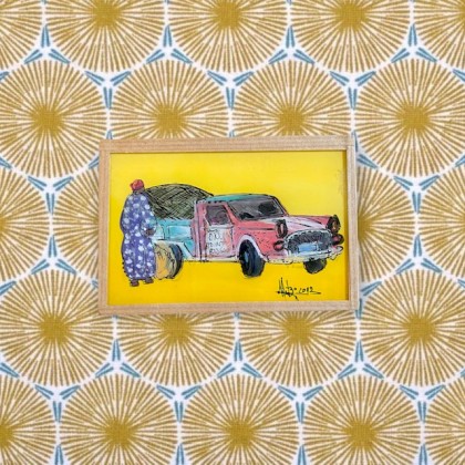 Peinture sous verre Mutu jaune faite main - Casa Nomade