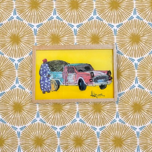 Peinture sous verre jaune faite main Peinture sous verre jaune faite main