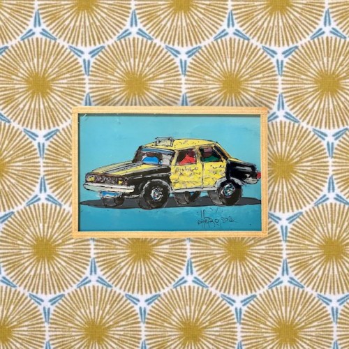 Peinture sous verre bleu faite main Peinture sous verre bleu faite main