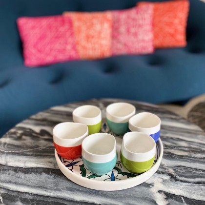 Tasse à café en faïence faite main (turquoise moucheté) - Casa Nomade