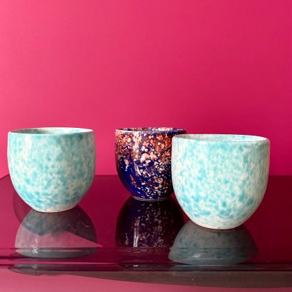 Tasse à café en faïence faite main (turquoise mouchetée) - Casa Nomade