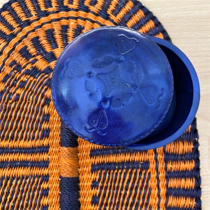Boite touareg ronde en cuir bleue - Casa Nomade