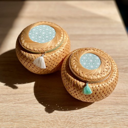 Set de 2 paniers en bambou tressé Set de 2 paniers en bambou tressé