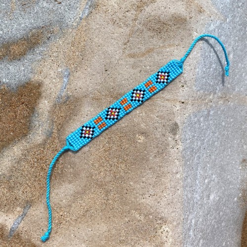 Bracelet zoulou turquoise en perles de verre tissé main Bracelet zoulou turquoise en perles de verre tissé main