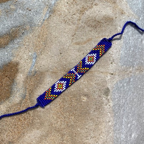 Bracelet bleu en perles de verre tissé main Bracelet bleu en perles de verre tissé main
