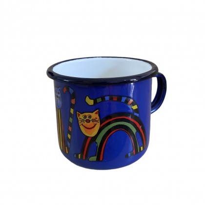 Tasse bleue en émail motif chat - Casa Nomade