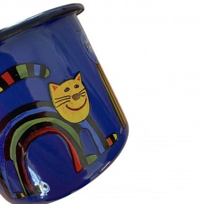 Tasse bleue en émail motif chat - Casa Nomade