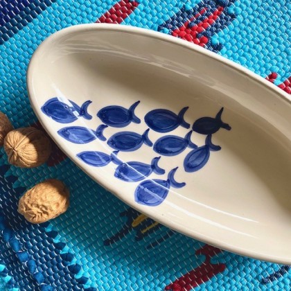 Ravier en céramique fait main motif banc de poissons - Casa Nomade