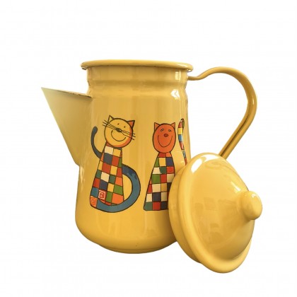 Cafetière jaune en émail motif chats - Casa Nomade