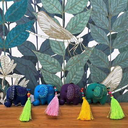Éléphant décoratif brodé orange - Casa Nomade