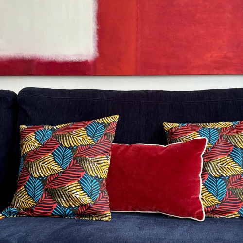 Housse de coussin feuilles en wax - Casa Nomade