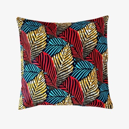 Housse de coussin feuilles en wax - Casa Nomade