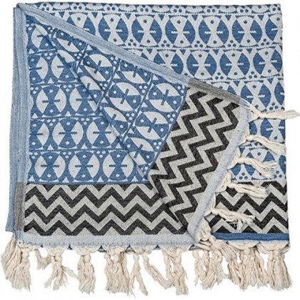 Fouta Peshtemal Adinkra bleu jean - Casa Nomade